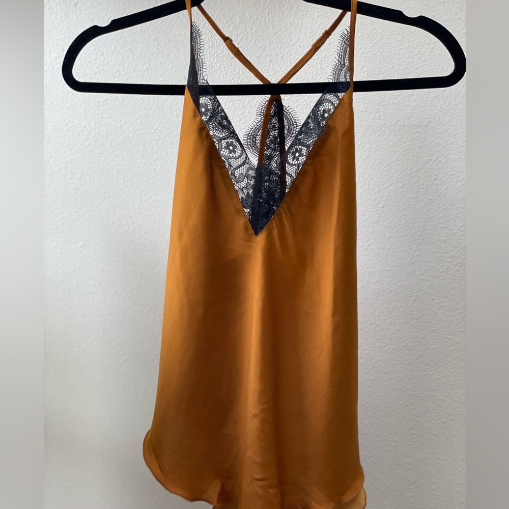 ✨Free People✨ Gold Black Lace Cami Tank Top